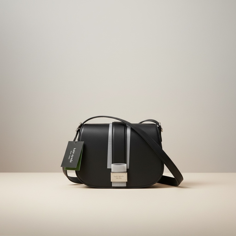 Kate Spade Black Leather Saddle Crossbody Bag NWT Gold Hardware Dust Bag Classic - Picture 16 of 17